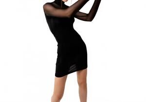NEW AMYLYNN luna mesh high neck mesh mini dress in black